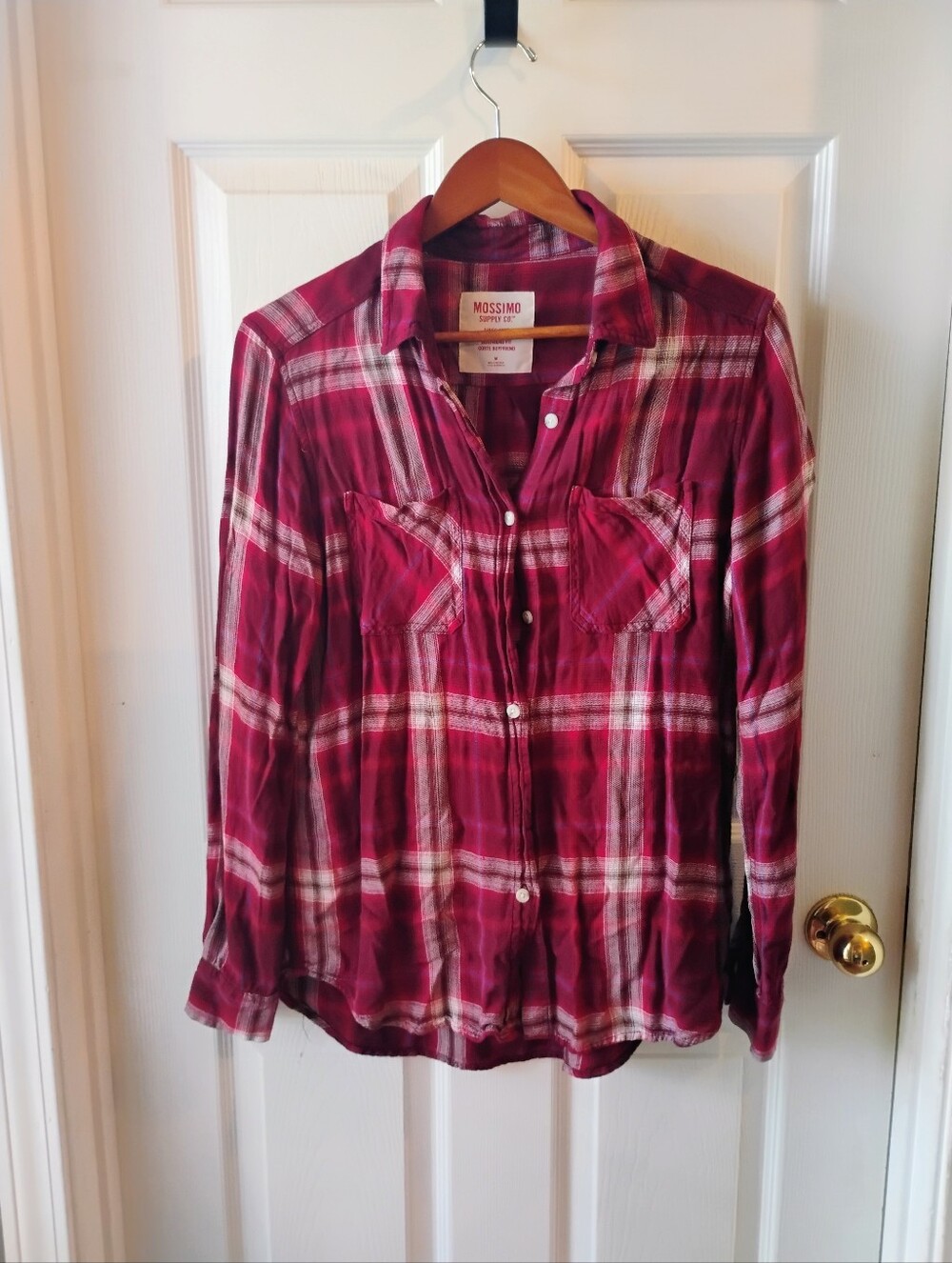 Mossimo Supply Co. Women's Pink Plaid Button-Up Shirt
